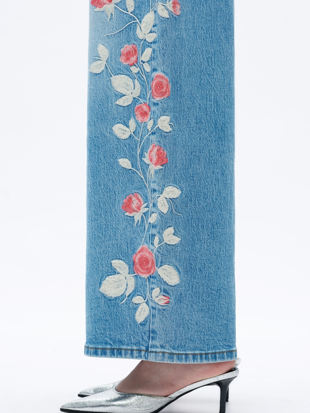 Bayeas Light Blue Barrel Jeans with Pink Rose Embroidery - Picture 11 of 11